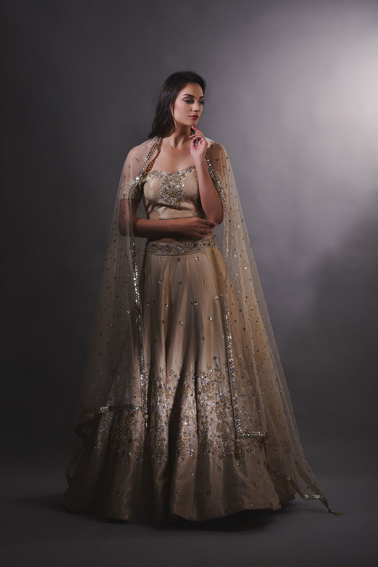 Gold and Rose Gold Cutdana Embroidered Lehenga Set