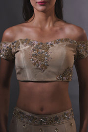 Gold and Rose Gold Cutdana Embroidered Lehenga Set