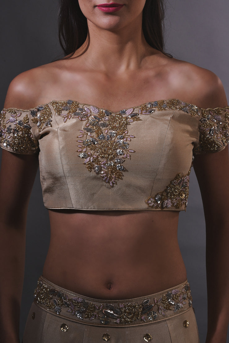 Gold and Rose Gold Cutdana Embroidered Lehenga Set