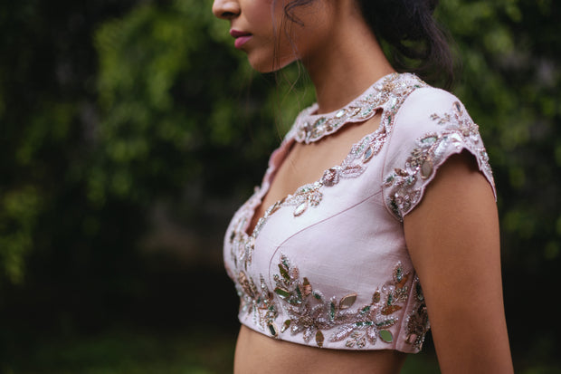 Baby Pink Mirror and Mukaish Work Lehenga Set