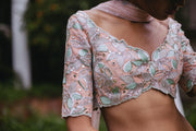 Peach and Green Resham Embroidered Lehenga Set
