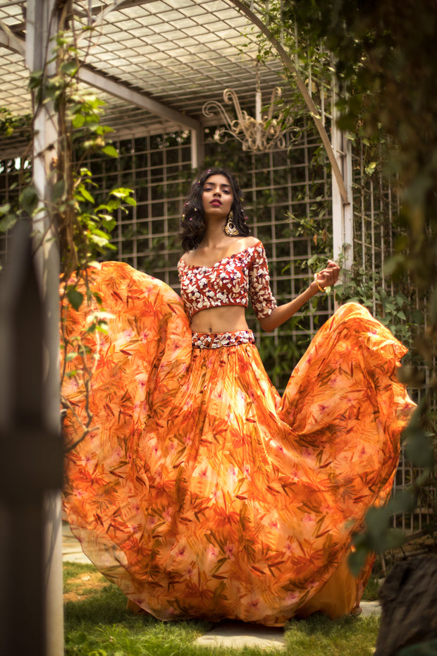 Tangerine Lehenga Set