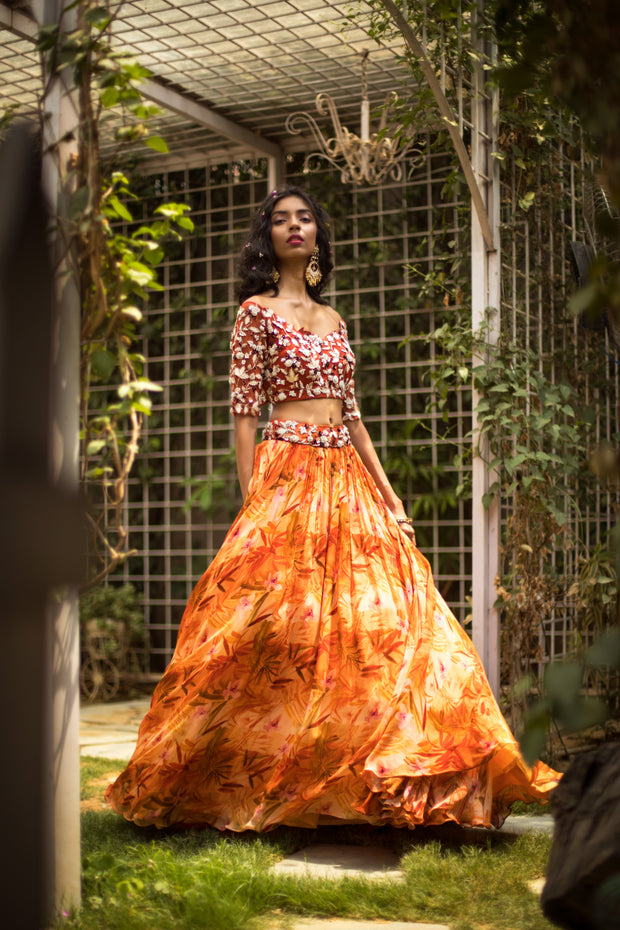 Tangerine Lehenga Set