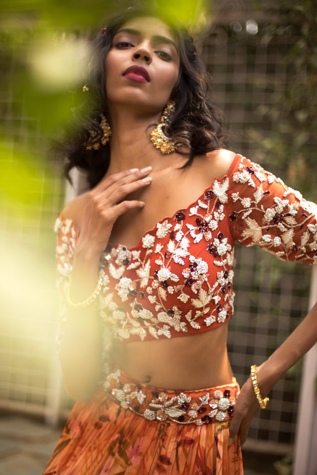 Tangerine Lehenga Set