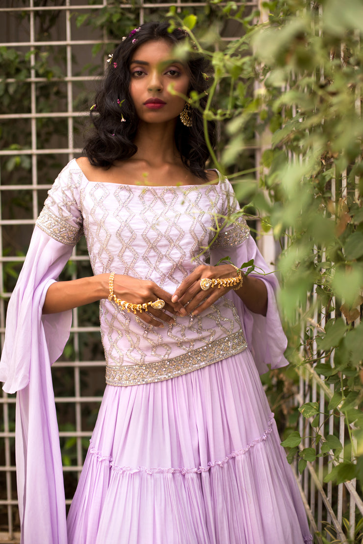 Lilac  Embroidered Top & Skirt set