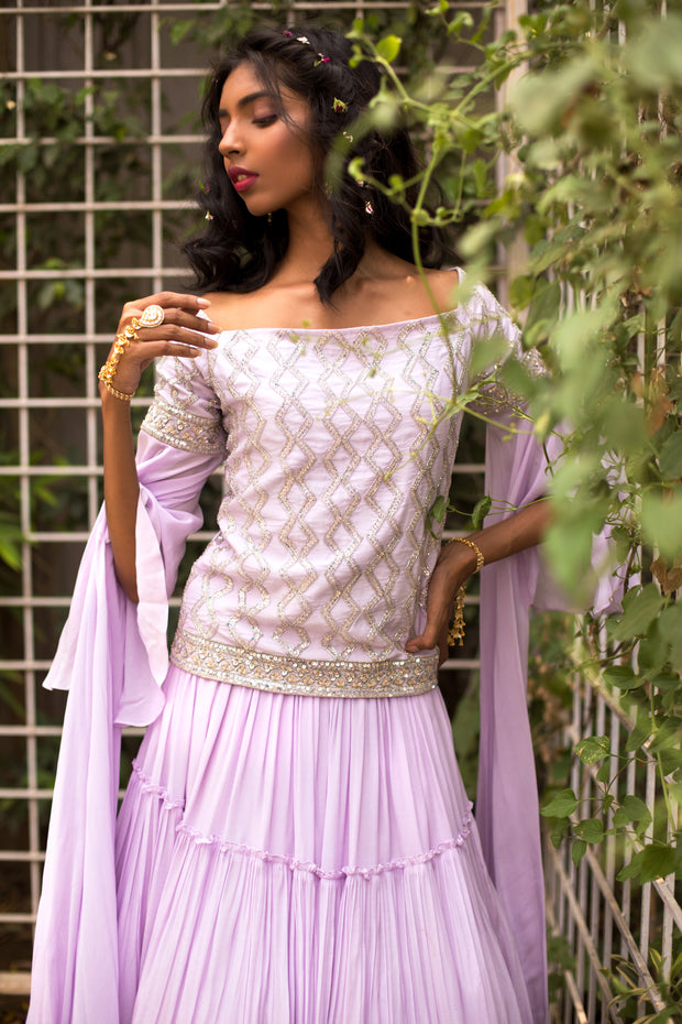 Lilac  Embroidered Top & Skirt set