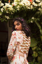 Ivory Floral Printed Embellished Anarkali