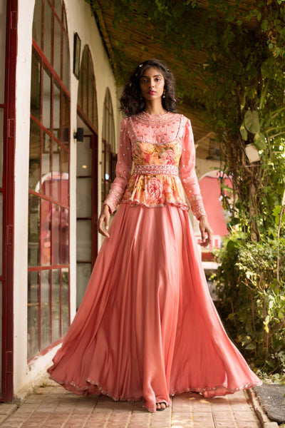Mud Pink Peplum Anarkali set