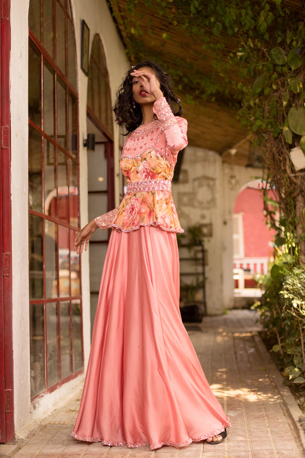 Mud Pink Peplum Anarkali set