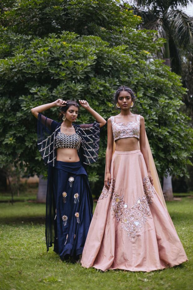 Midnight Blue Blouse, Skirt & Cape Set