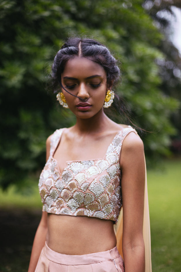 Champagne Gold Embellished Lehnga Set
