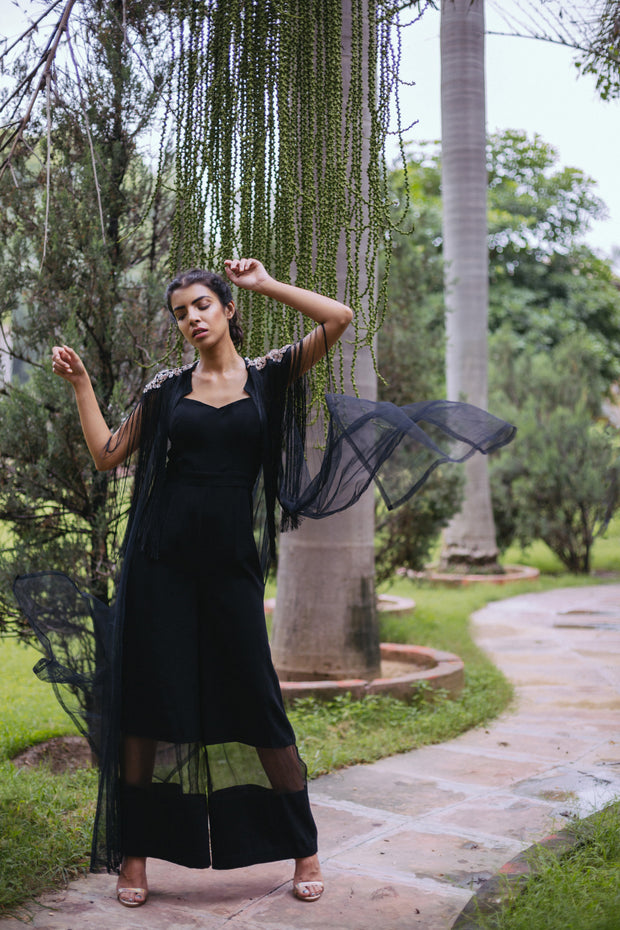 Black Jumpsuit & Embroidered cape set