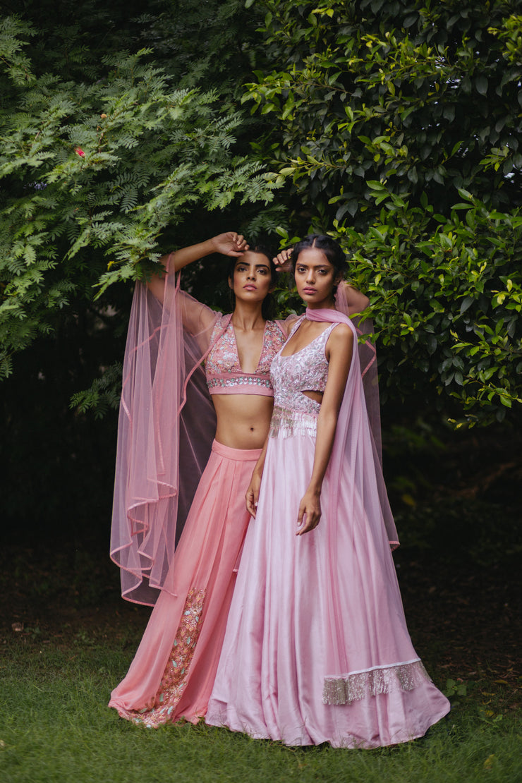 Pink Tassels and Embroidered Cutout Anarkali Set