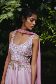 Pink Tassels and Embroidered Cutout Anarkali Set