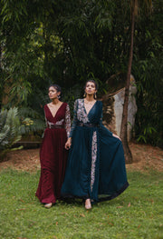 Dark Green Embroidered Anarkali with Attached Dupatta and Belt