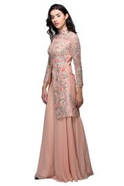 Peach Cutdana Embroidered Jacket with Skirt