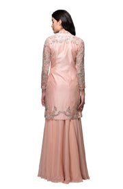 Peach Cutdana Embroidered Jacket with Skirt