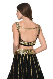 Black Organza Lehenga Set with Ruffle Cape