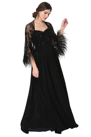 Black Jumpsuit with Feather cape