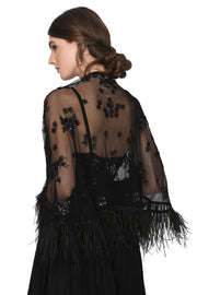 Black Jumpsuit with Feather cape