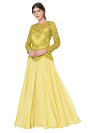 Olive & Yellow Sequin Embroidered Anarkali