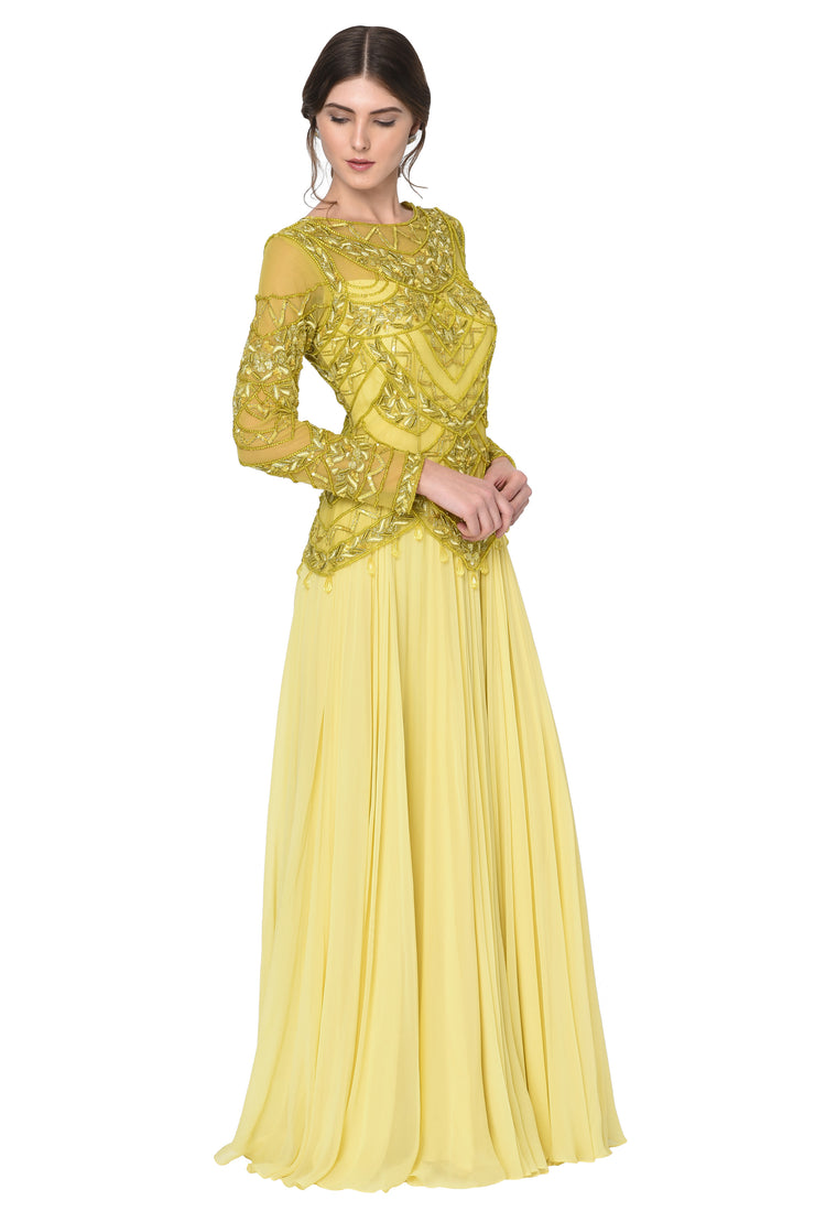Olive & Yellow Sequin Embroidered Anarkali