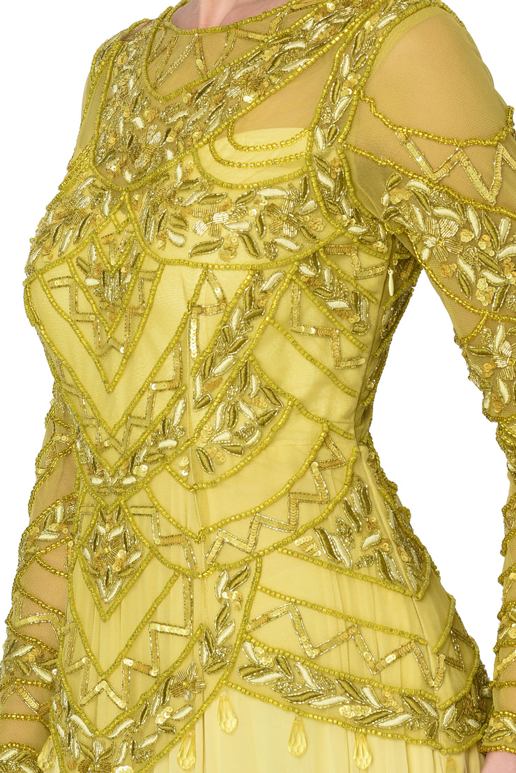 Olive & Yellow Sequin Embroidered Anarkali