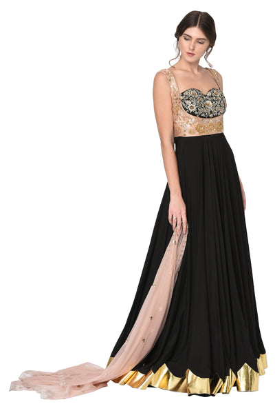 Black & Powder Pink Anarkali