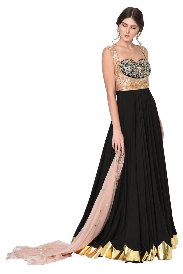 Black & Powder Pink Anarkali