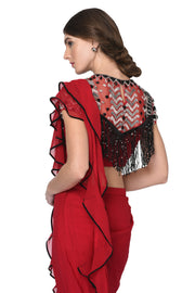 Cherry Red Ruffle Saree