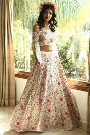 Pink Floral Embroidered Lehenga Set