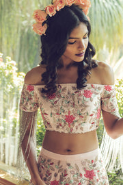 Pink Floral Embroidered Lehenga Set