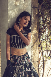 Black Resham & Cutdana Embroidered Lehenga Set
