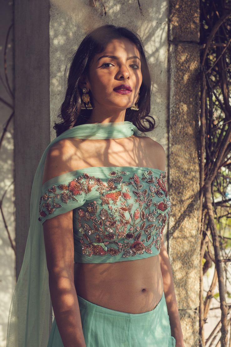 Mint Green Embroidered Lehenga Set