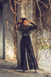 Black Embroidered Fringe Jumpsuit